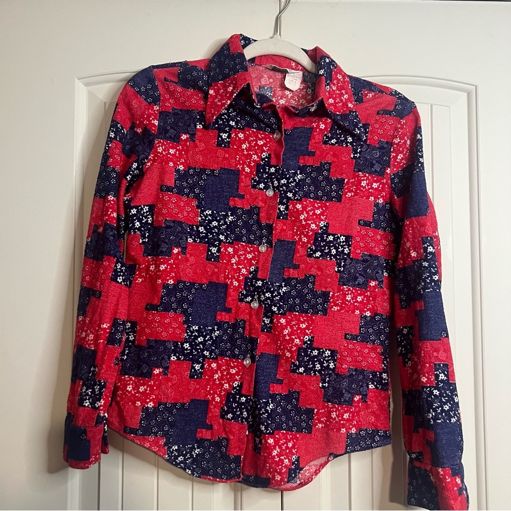 Vintage Sears JR Bazaar Bandanna Patchwork Button Down